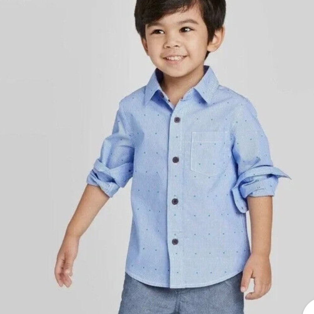 Cat & Jack 5T Stripe and Polka Dot Button Down Long Sleeve Shirt
